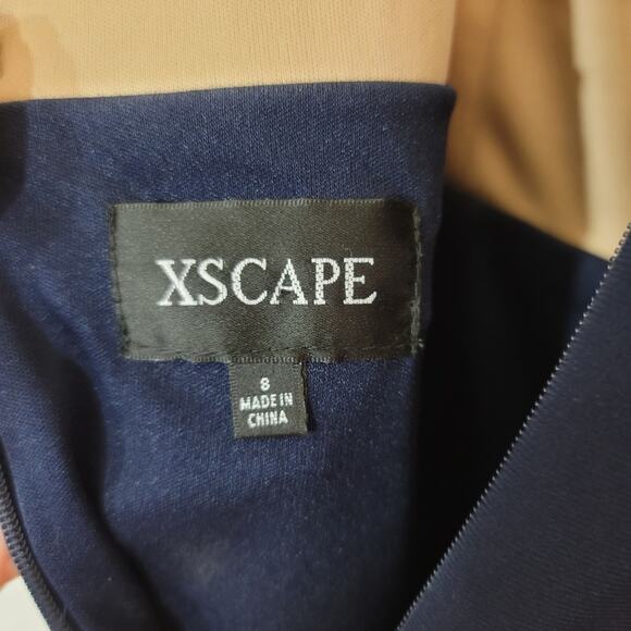 Xscape Navy and Cream Beaded Bodice Dress - Picture 7 of 8